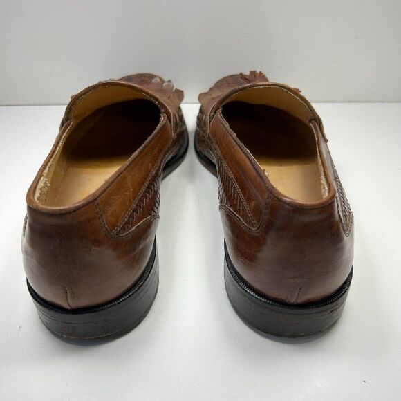 Johnston & Murphy Domani Brown Woven Leather Tassel Loafers Men\'s 10.5 M main image 10